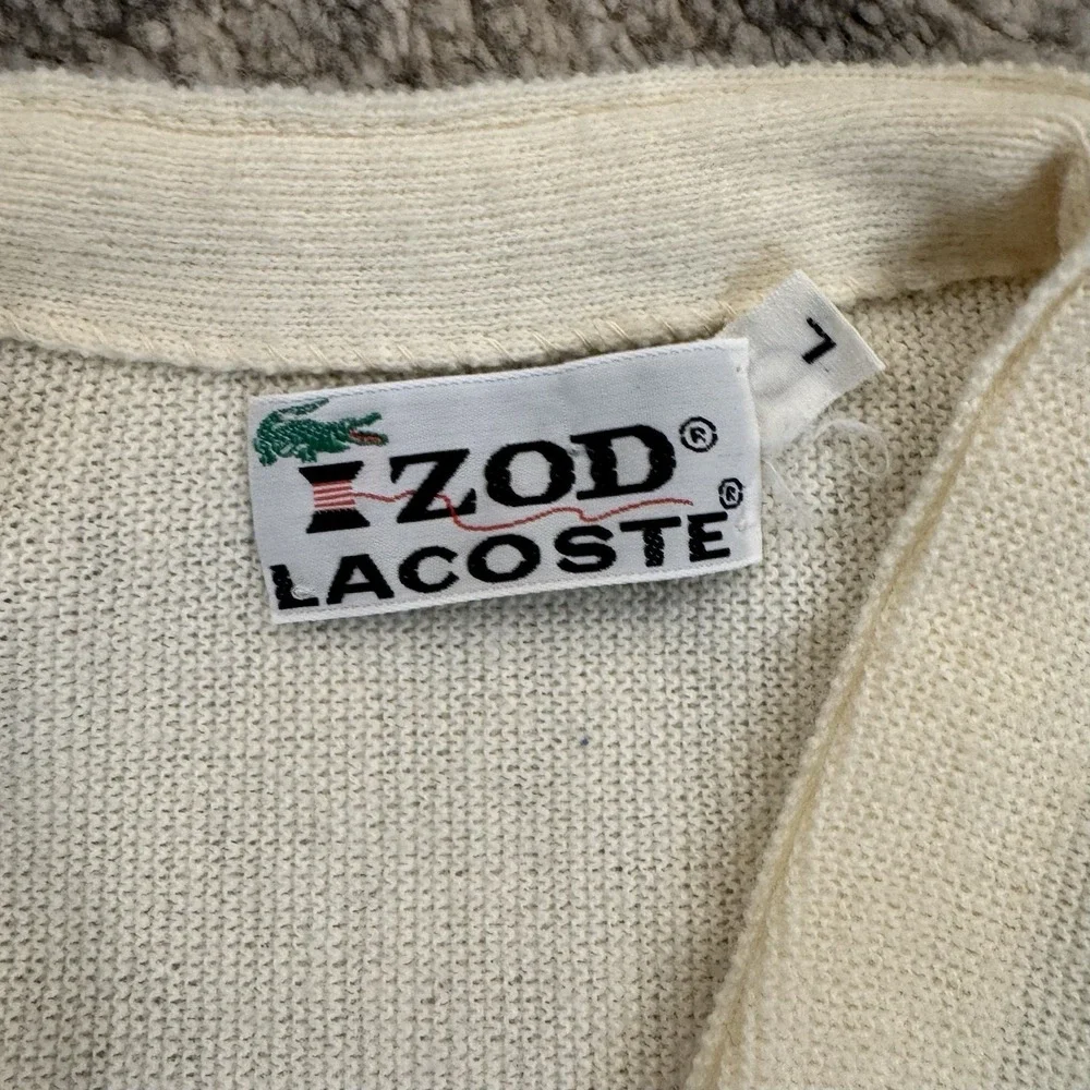 Vintage 80's Izod Lacoste Ivory Men's Acrylic Cardigan Sweater Size Large